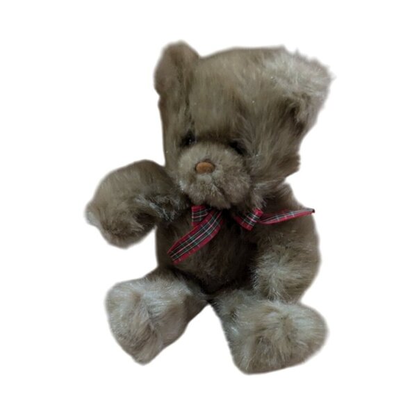 Vintage Jerry Elsner  Plush Teddy Bear With Plaid Bow 12" Stuffed animal toy - Picture 2 of 10